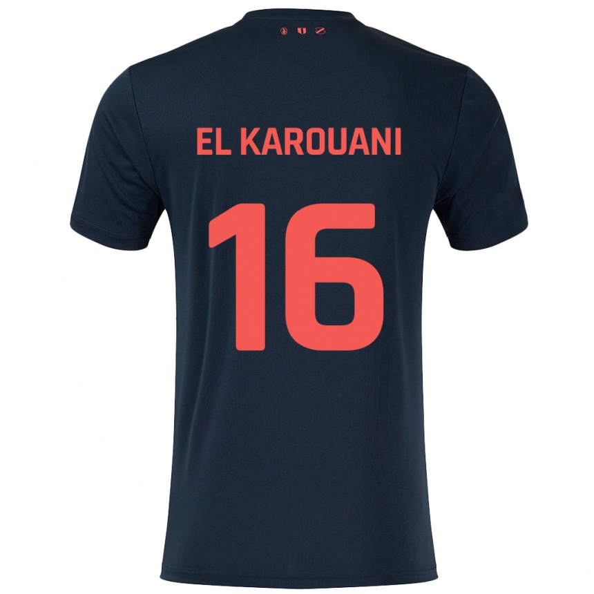 Kids Football Souffian El Karouani #16 Black Red Away Jersey 2024/25 T-Shirt Nz