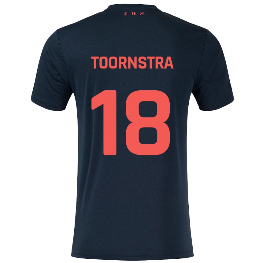 Kids Football Jens Toornstra #18 Black Red Away Jersey 2024/25 T-Shirt Nz