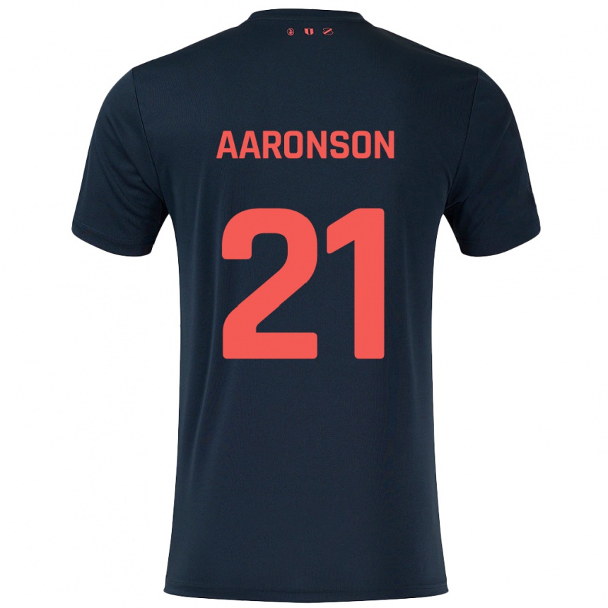 Kids Football Paxten Aaronson #21 Black Red Away Jersey 2024/25 T-Shirt Nz