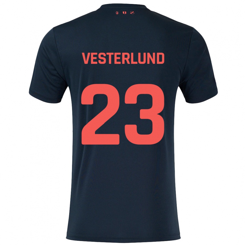 Kids Football Niklas Vesterlund #23 Black Red Away Jersey 2024/25 T-Shirt Nz