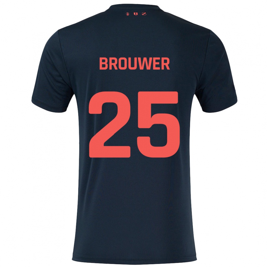 Kids Football Michael Brouwer #25 Black Red Away Jersey 2024/25 T-Shirt Nz