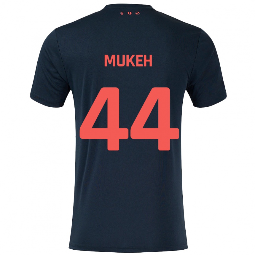 Kids Football Joshua Mukeh #44 Black Red Away Jersey 2024/25 T-Shirt Nz