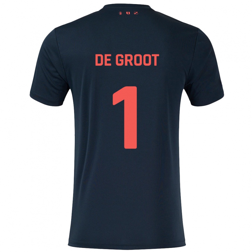 Kids Football Jasmijn De Groot #1 Black Red Away Jersey 2024/25 T-Shirt Nz