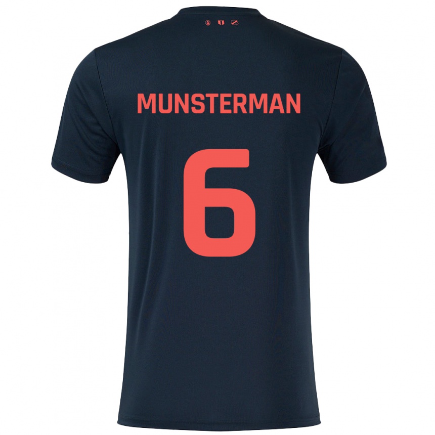 Kids Football Marthe Munsterman #6 Black Red Away Jersey 2024/25 T-Shirt Nz