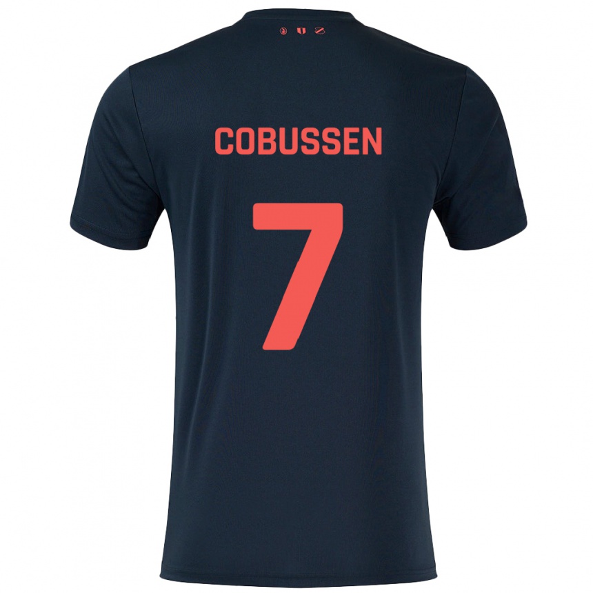 Kids Football Sophie Cobussen #7 Black Red Away Jersey 2024/25 T-Shirt Nz