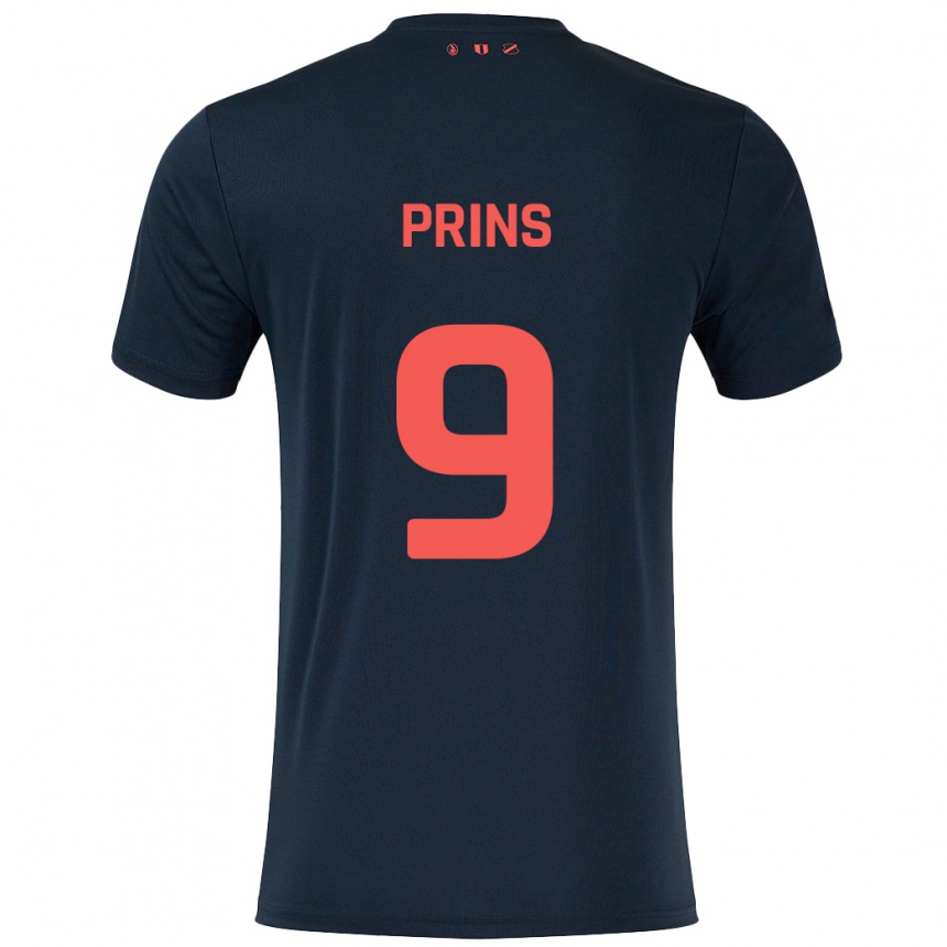 Kids Football Femke Prins #9 Black Red Away Jersey 2024/25 T-Shirt Nz