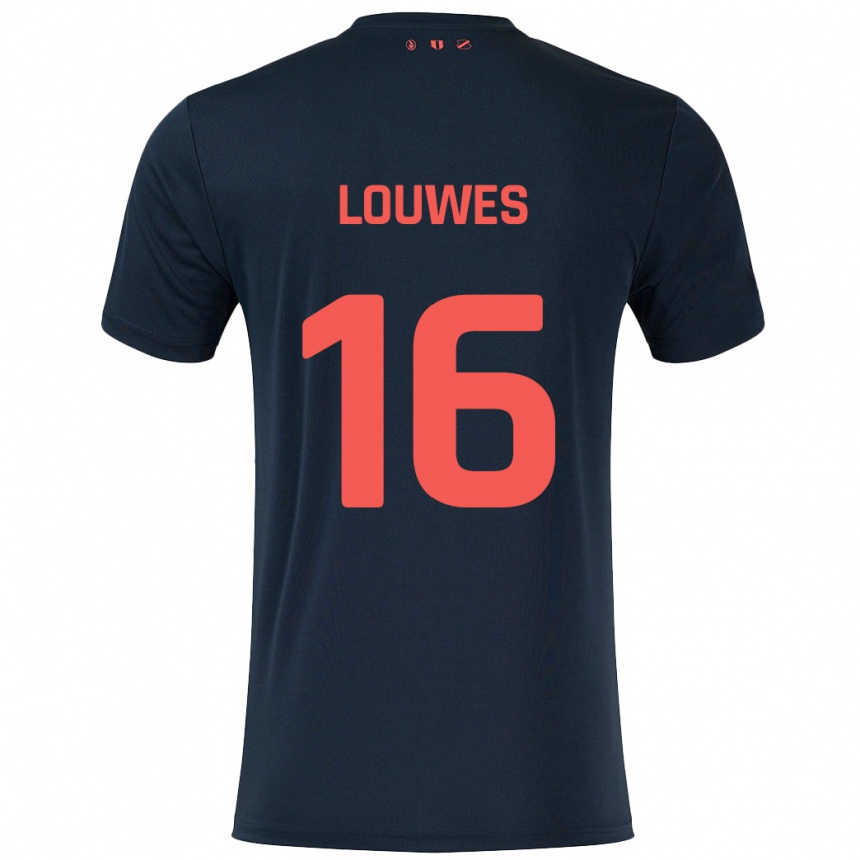 Kids Football Puck Louwes #16 Black Red Away Jersey 2024/25 T-Shirt Nz