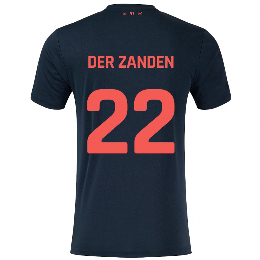 Kids Football Iise Van Der Zanden #22 Black Red Away Jersey 2024/25 T-Shirt Nz