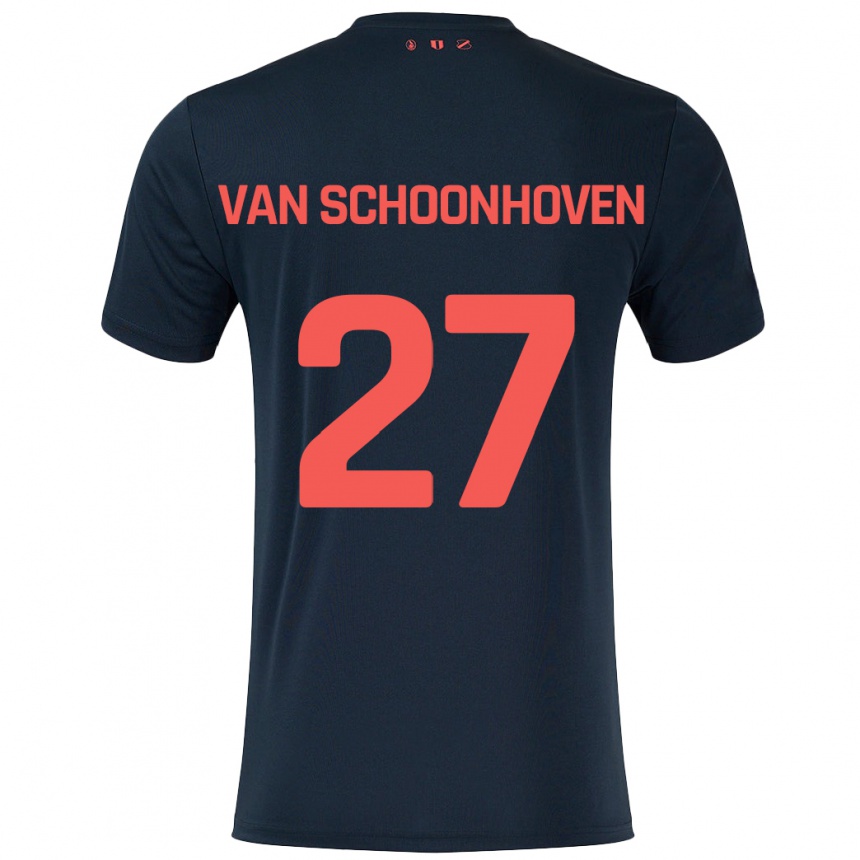 Kids Football Nurija Van Schoonhoven #27 Black Red Away Jersey 2024/25 T-Shirt Nz