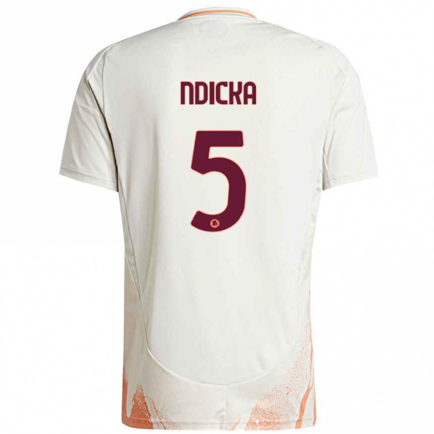 Kids Football Evan Ndicka #5 Cream White Orange Away Jersey 2024/25 T-Shirt Nz