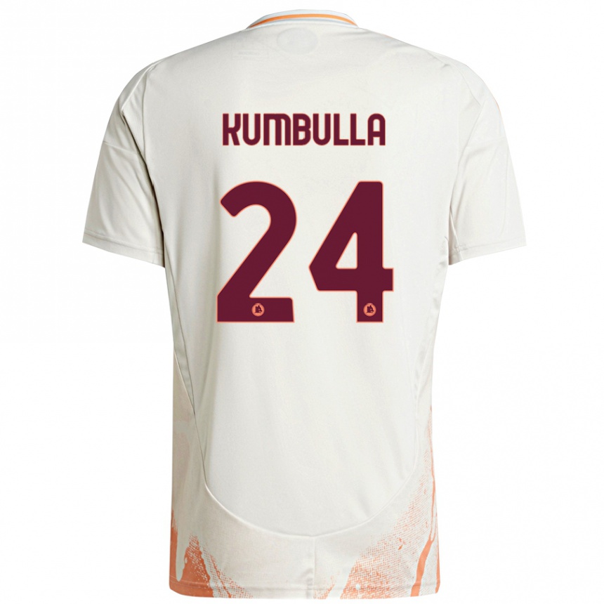 Kids Football Marash Kumbulla #24 Cream White Orange Away Jersey 2024/25 T-Shirt Nz