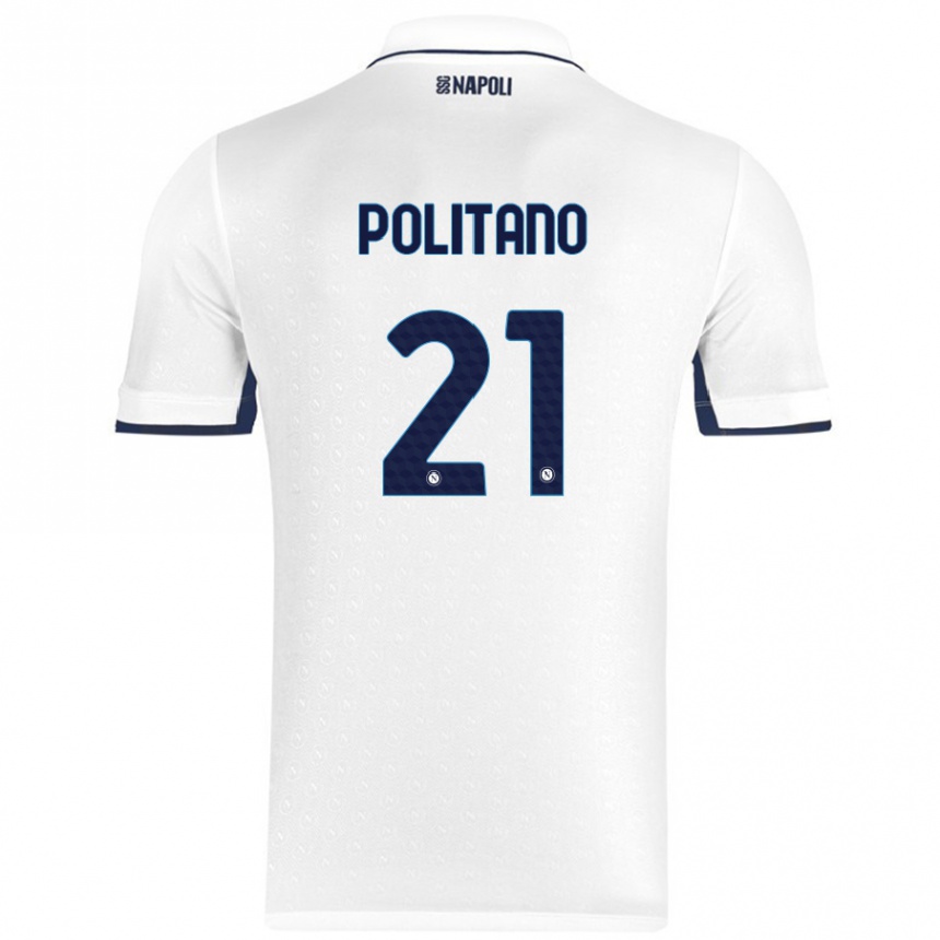 Kids Football Matteo Politano #21 White Royal Blue Away Jersey 2024/25 T-Shirt Nz