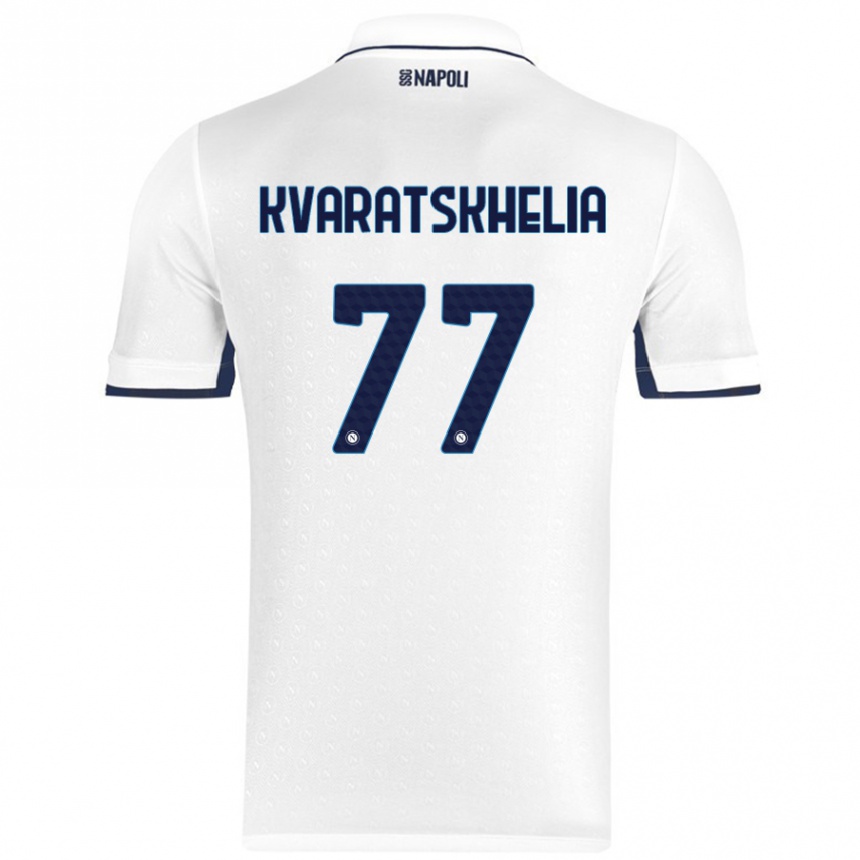 Kids Football Khvicha Kvaratskhelia #77 White Royal Blue Away Jersey 2024/25 T-Shirt Nz