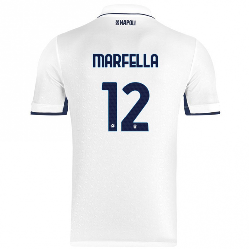 Kids Football Davide Marfella #12 White Royal Blue Away Jersey 2024/25 T-Shirt Nz