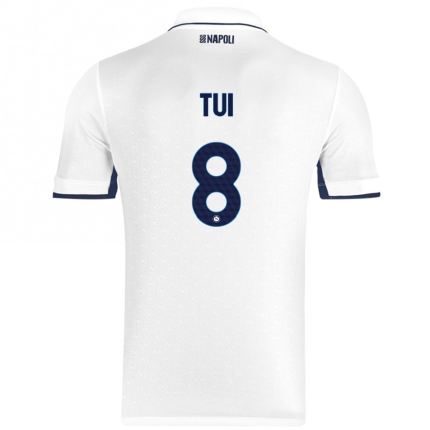 Kids Football Sara Tui #8 White Royal Blue Away Jersey 2024/25 T-Shirt Nz