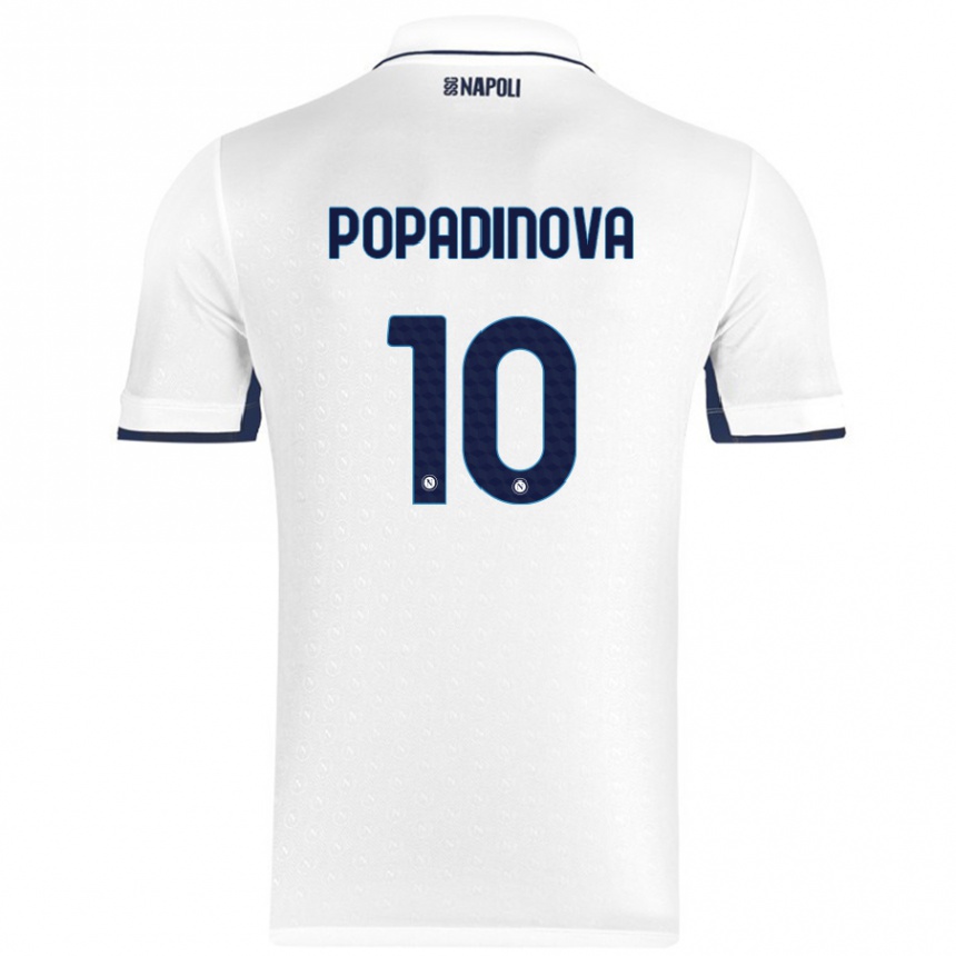 Kids Football Evdokiya Popadinova #10 White Royal Blue Away Jersey 2024/25 T-Shirt Nz