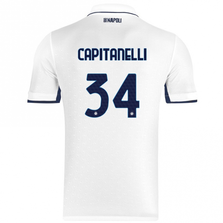 Kids Football Ilaria Capitanelli #34 White Royal Blue Away Jersey 2024/25 T-Shirt Nz