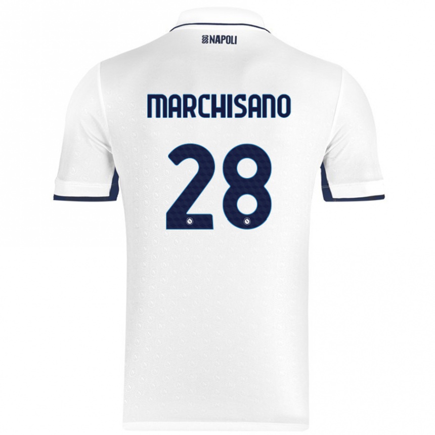 Kids Football Matteo Marchisano #28 White Royal Blue Away Jersey 2024/25 T-Shirt Nz