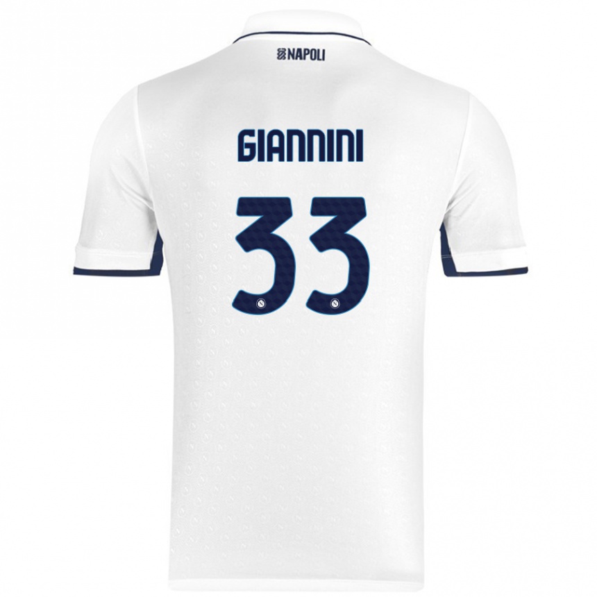 Kids Football Enrico Giannini #33 White Royal Blue Away Jersey 2024/25 T-Shirt Nz