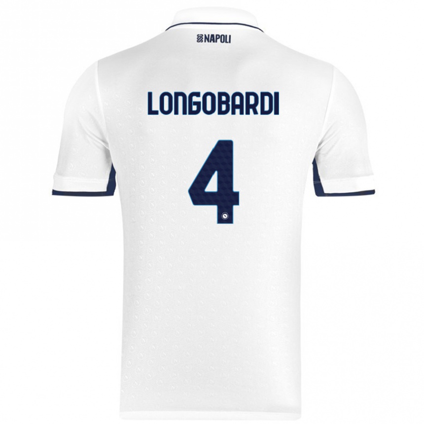 Kids Football Salvatore Longobardi #4 White Royal Blue Away Jersey 2024/25 T-Shirt Nz