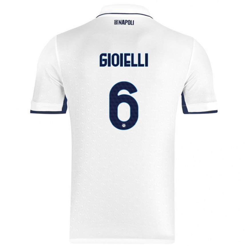 Kids Football Francesco Pio Gioielli #6 White Royal Blue Away Jersey 2024/25 T-Shirt Nz