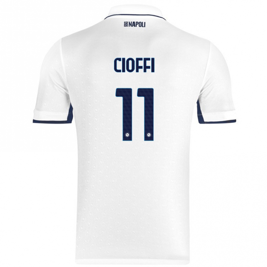 Kids Football Antonio Cioffi #11 White Royal Blue Away Jersey 2024/25 T-Shirt Nz