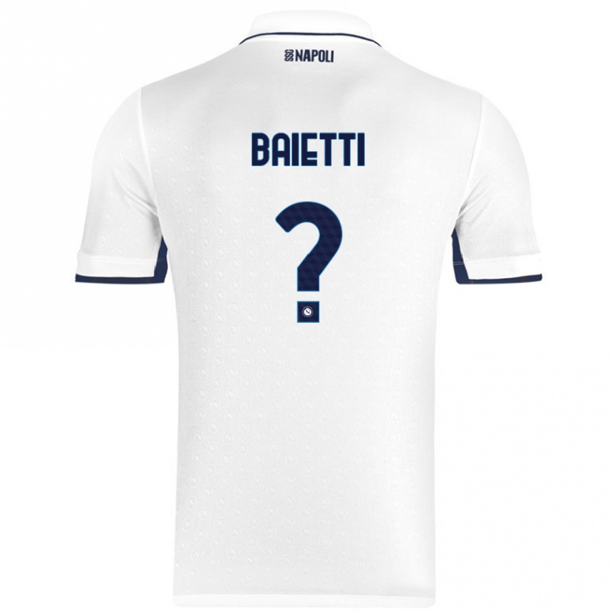 Kids Football Francesco Baietti #0 White Royal Blue Away Jersey 2024/25 T-Shirt Nz