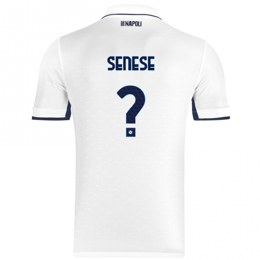 Kids Football Alberto Senese #0 White Royal Blue Away Jersey 2024/25 T-Shirt Nz