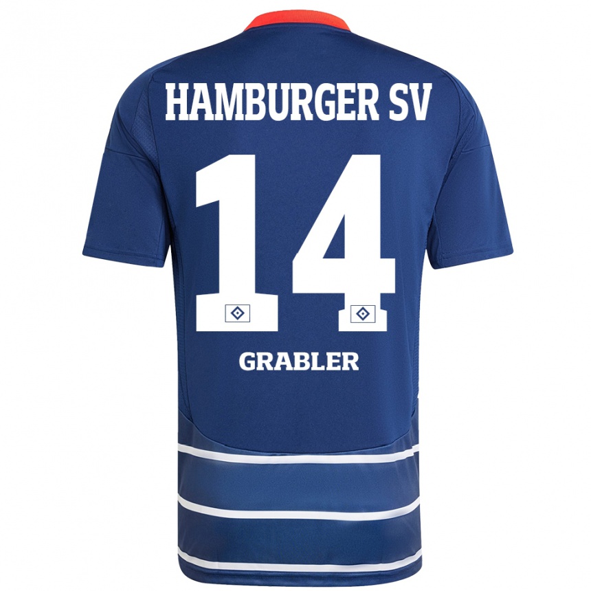 Kids Football Lukne Gräßler #14 Dark Blue Away Jersey 2024/25 T-Shirt Nz