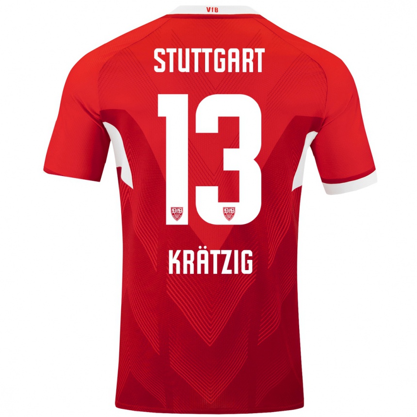 Kids Football Frans Krätzig #13 Red White Away Jersey 2024/25 T-Shirt Nz