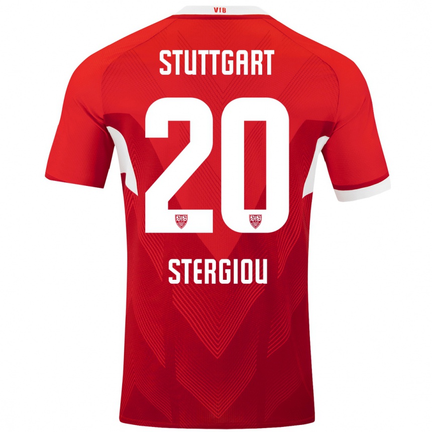 Kids Football Leonidas Stergiou #20 Red White Away Jersey 2024/25 T-Shirt Nz