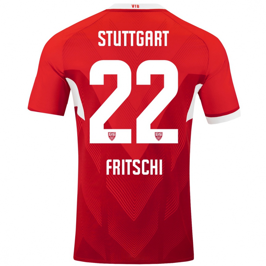 Kids Football Paulo Fritschi #22 Red White Away Jersey 2024/25 T-Shirt Nz