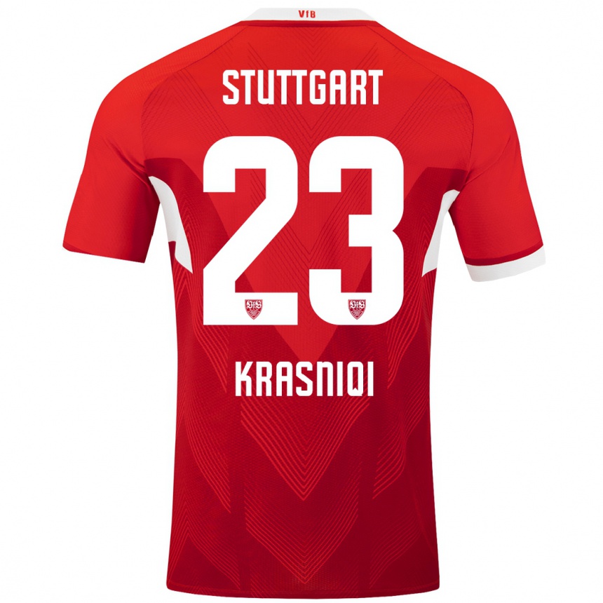 Kids Football Elton Krasniqi #23 Red White Away Jersey 2024/25 T-Shirt Nz