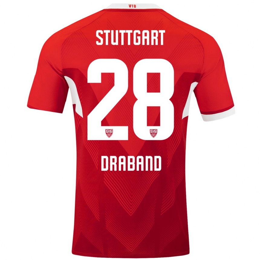 Kids Football Dominik Draband #28 Red White Away Jersey 2024/25 T-Shirt Nz