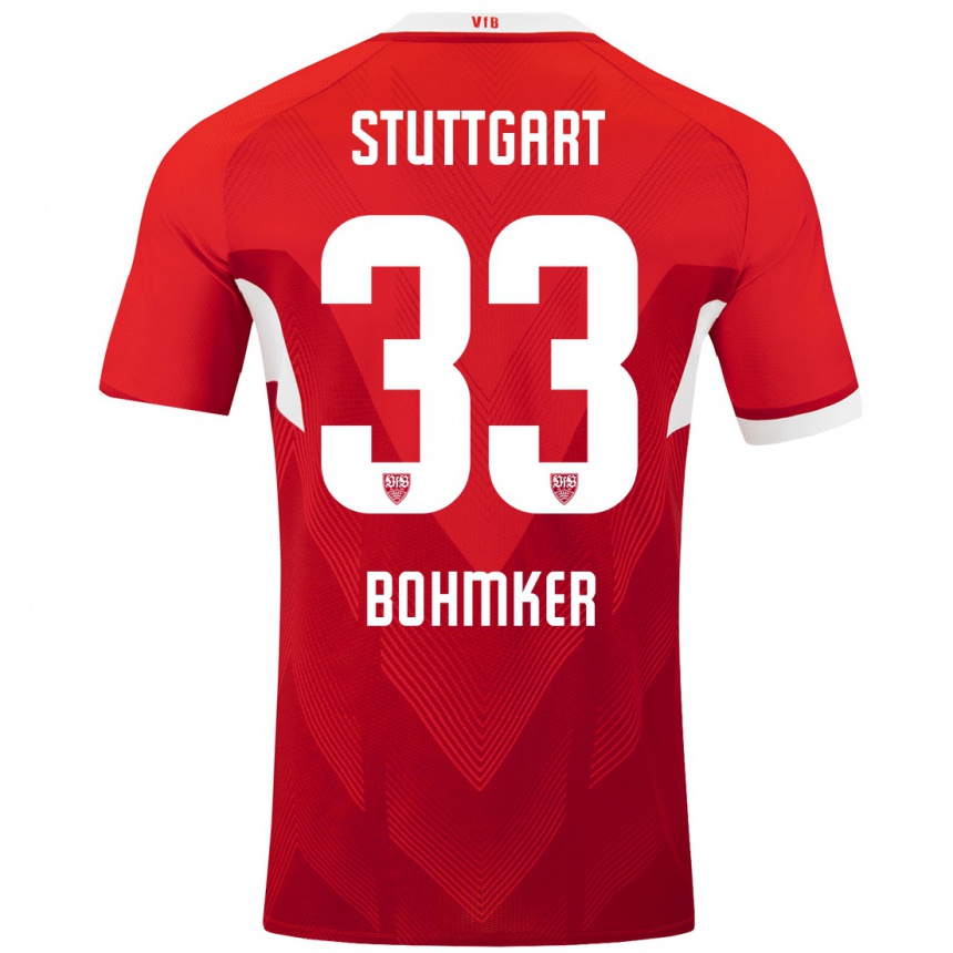 Kids Football Finn Böhmker #33 Red White Away Jersey 2024/25 T-Shirt Nz