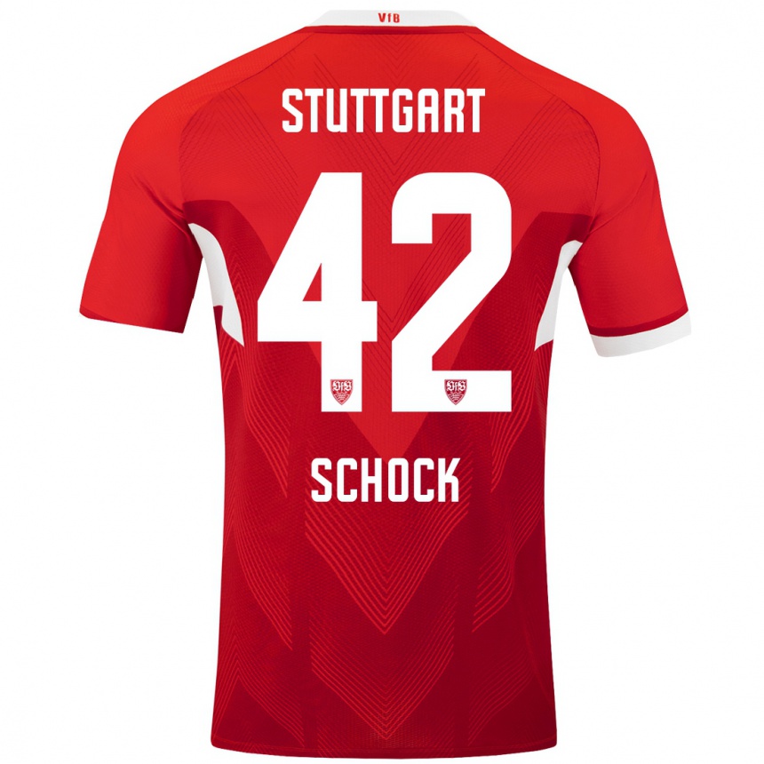 Kids Football Florian Schock #42 Red White Away Jersey 2024/25 T-Shirt Nz