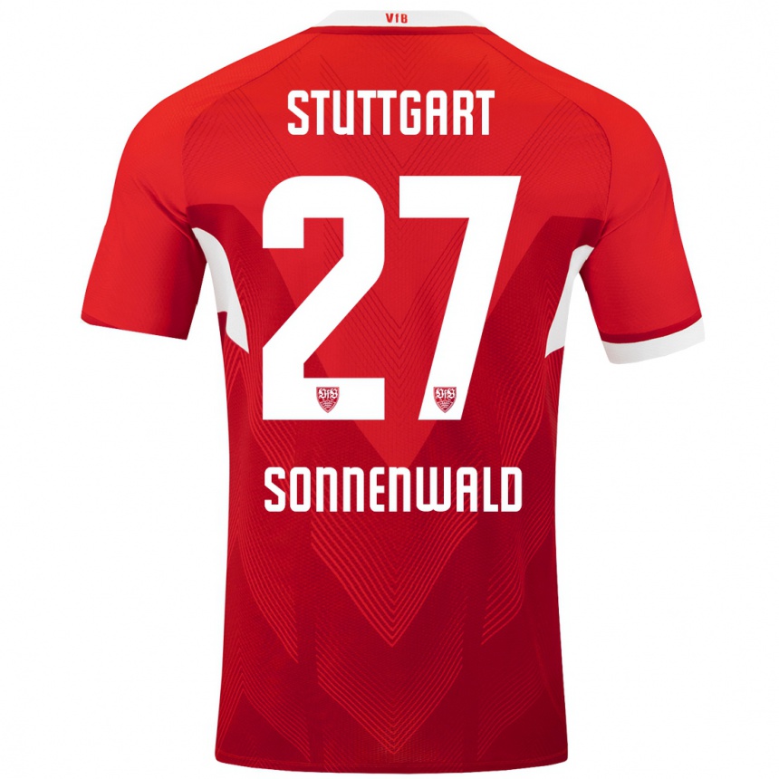 Kids Football Lukas Sonnenwald #27 Red White Away Jersey 2024/25 T-Shirt Nz