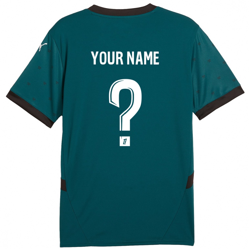 Kids Football Your Name #0 Dark Green Away Jersey 2024/25 T-Shirt Nz