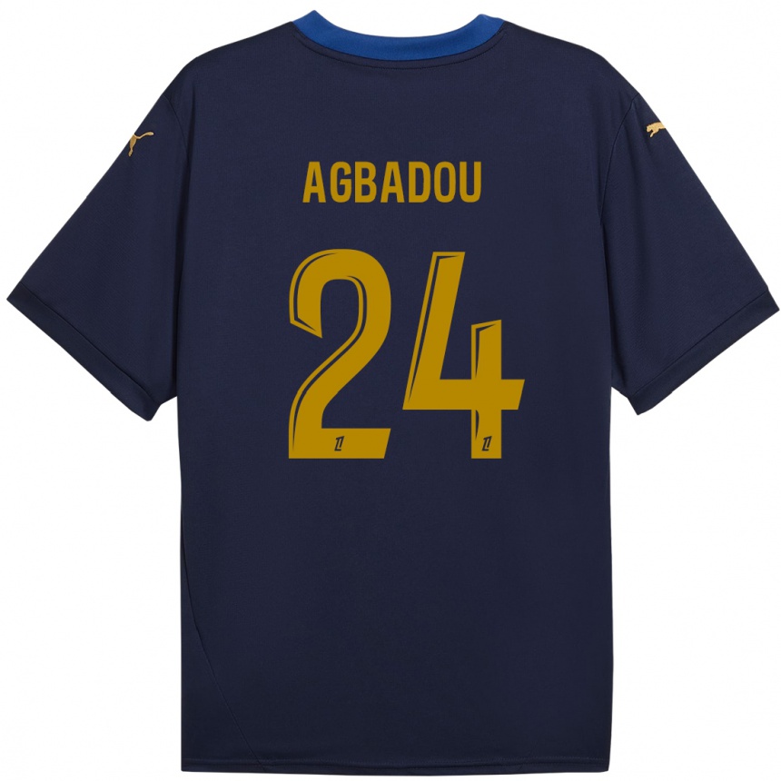 Kids Football Emmanuel Agbadou #24 Navy Gold Away Jersey 2024/25 T-Shirt Nz