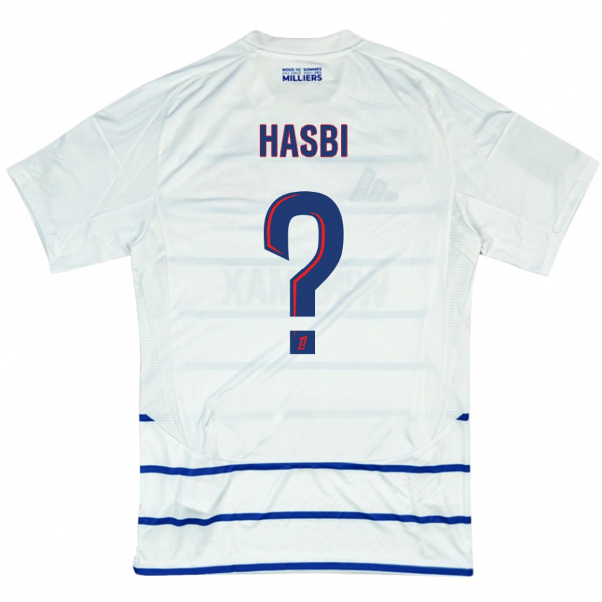 Kids Football Walid Hasbi #0 White Blue Away Jersey 2024/25 T-Shirt Nz