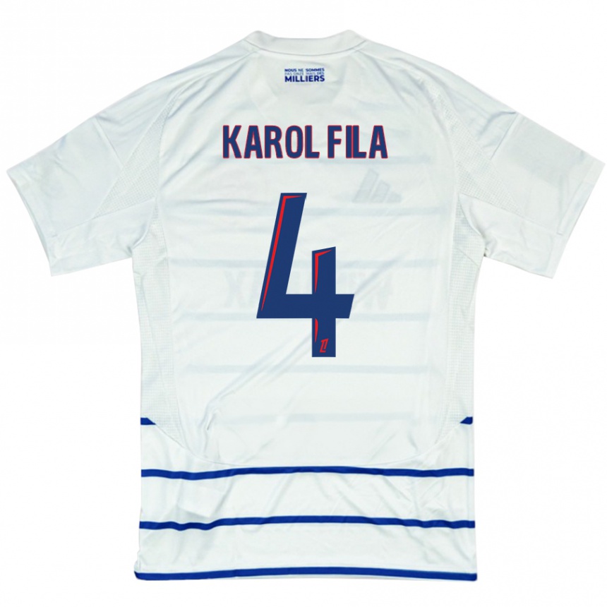 Kids Football Karol Fila #4 White Blue Away Jersey 2024/25 T-Shirt Nz