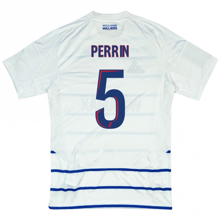 Kids Football Lucas Perrin #5 White Blue Away Jersey 2024/25 T-Shirt Nz