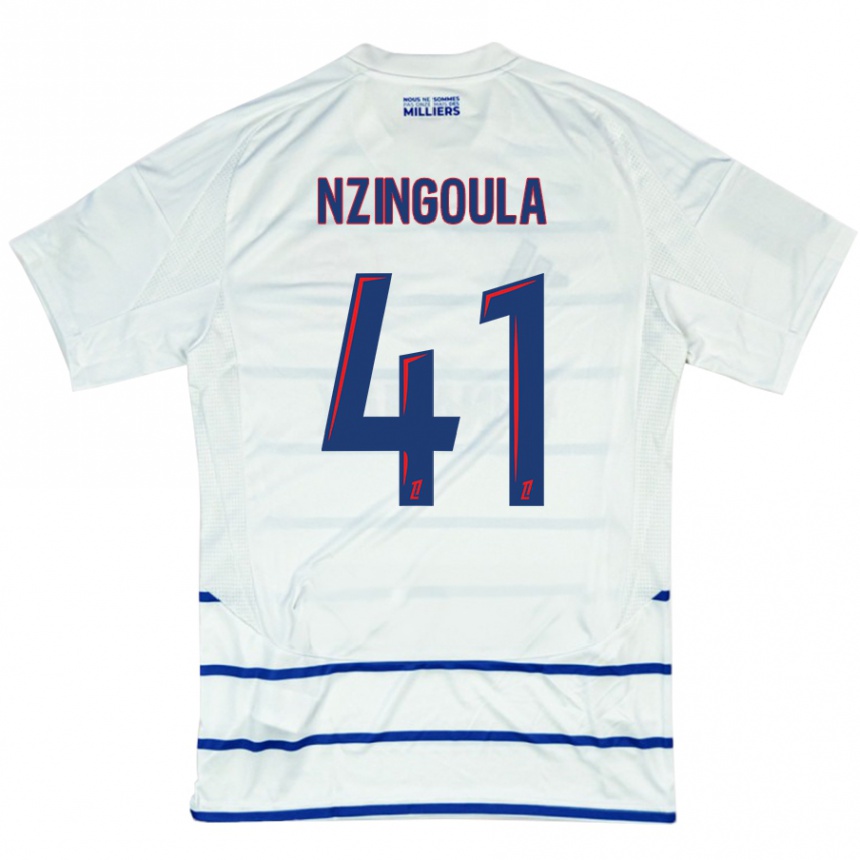 Kids Football Rabby Nzingoula #41 White Blue Away Jersey 2024/25 T-Shirt Nz