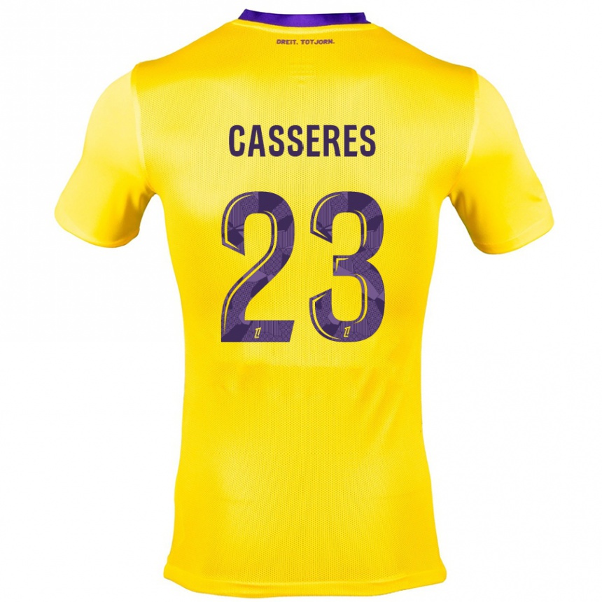 Kids Football Cristian Cásseres Jr. #23 Yellow Purple Away Jersey 2024/25 T-Shirt Nz