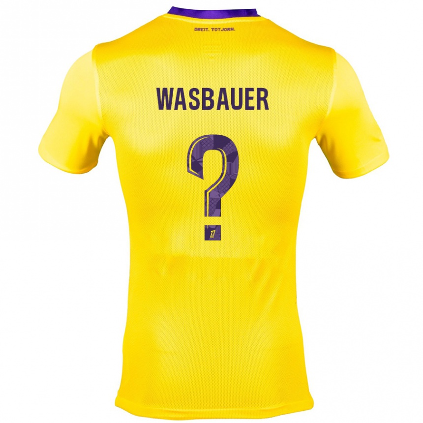 Kids Football Nicolas Wasbauer #0 Yellow Purple Away Jersey 2024/25 T-Shirt Nz