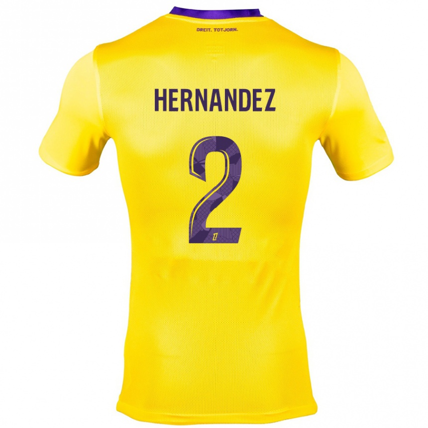 Kids Football Lucie Hernandez #2 Yellow Purple Away Jersey 2024/25 T-Shirt Nz