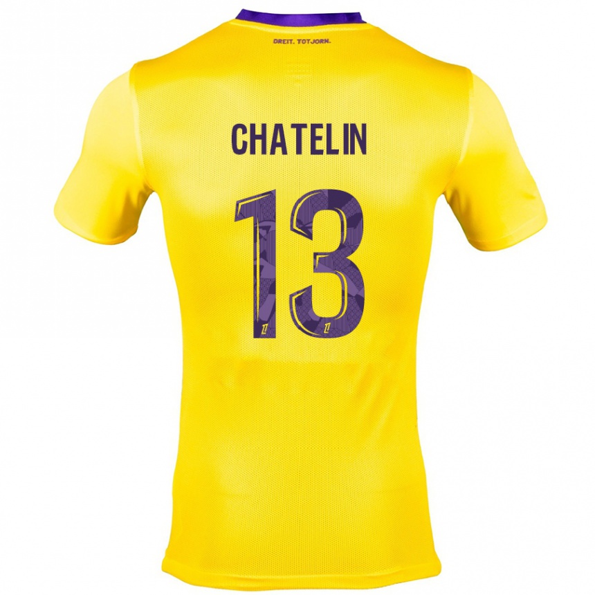 Kids Football Delphin Chatelin #13 Yellow Purple Away Jersey 2024/25 T-Shirt Nz