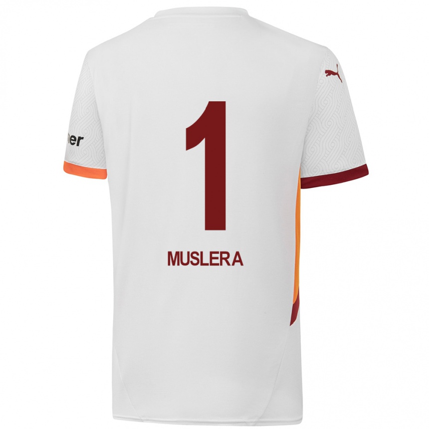 Kids Football Fernando Muslera #1 White Yellow Red Away Jersey 2024/25 T-Shirt Nz