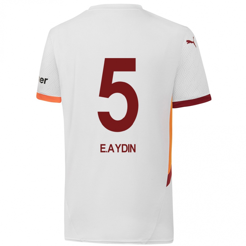 Kids Football Eyüp Aydin #5 White Yellow Red Away Jersey 2024/25 T-Shirt Nz