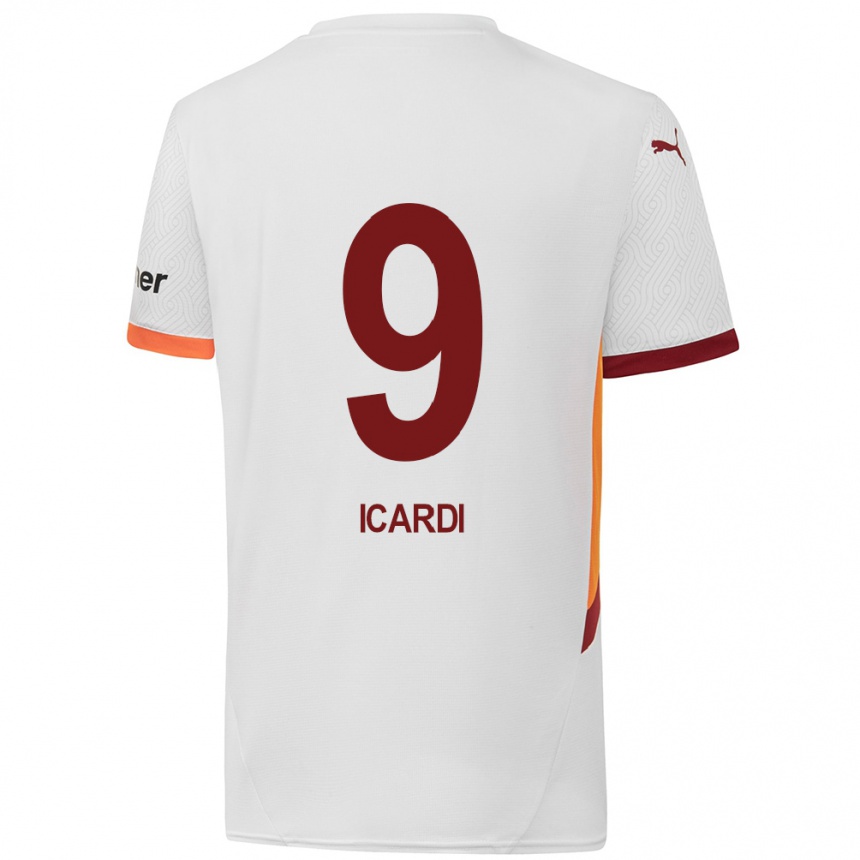 Kids Football Mauro Icardi #9 White Yellow Red Away Jersey 2024/25 T-Shirt Nz